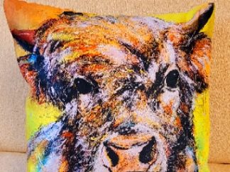 Faux Suede Neon Green Highland Cow Cushion
