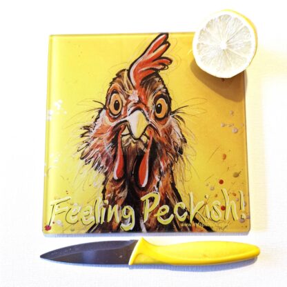 Glass Cutting Board –Margorie the Chicken- 20cm x 20cm – SMOOTH - BACK IN STOCK SOON