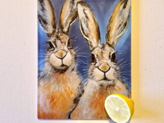 Glass Cutting Board – Henry and Hattie the Hares - 20cm x 28cm – SMOOTH