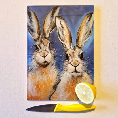 Glass Cutting Board – Henry and Hattie the Hares - 20cm x 28cm – SMOOTH