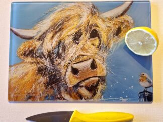 Glass Cutting Board - Highland Cow and friend- 20cm x 28cm - SMOOTH