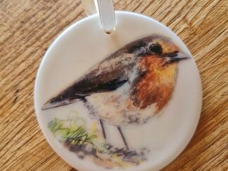 Christmas Ceramic hanging Ornament - Robin - Signed Merry Christmas on the reverse