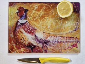 Glass Cutting Board – Plucky Pheasant- 20cm x 28cm – SMOOTH