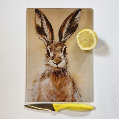 Glass Cutting Board – Burke the Hare- 20cm x 28cm – SMOOTH