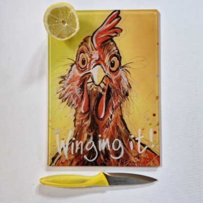 Glass Cutting Board – Winging it!- 20cm x 28cm – SMOOTH
