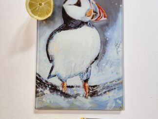 Glass Cutting Board – Puffin- 20cm x 28cm – SMOOTH