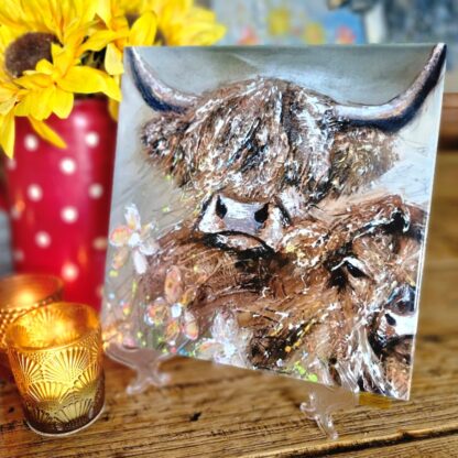 Mummy and me! Highland Cow and calf Ceramic Tile 20 x 20cm
